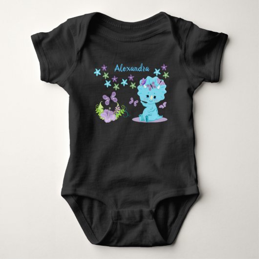 Aangepersonaliseerde Floral Blue Baby Dinosaur Romper (Voorkant)