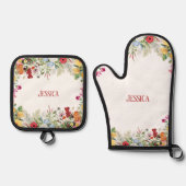 Aangepersonaliseerde Floral Garden Colorful Flower Ovenwant & Pannenlap Set (Voorkant)