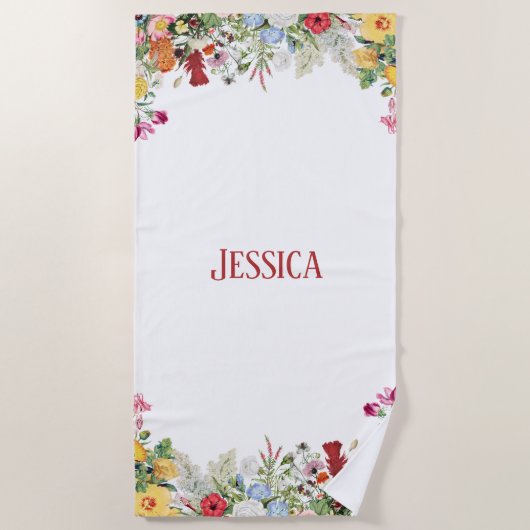 Aangepersonaliseerde Floral Garden Colorful Flower Strandlaken (Voorkant)