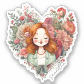 Aangepersonaliseerde Floral Lady Sticker (Voorkant)