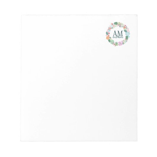 Aangepersonaliseerde "Floral Monogram Cheery Flowe Notitieblok (Voorkant)