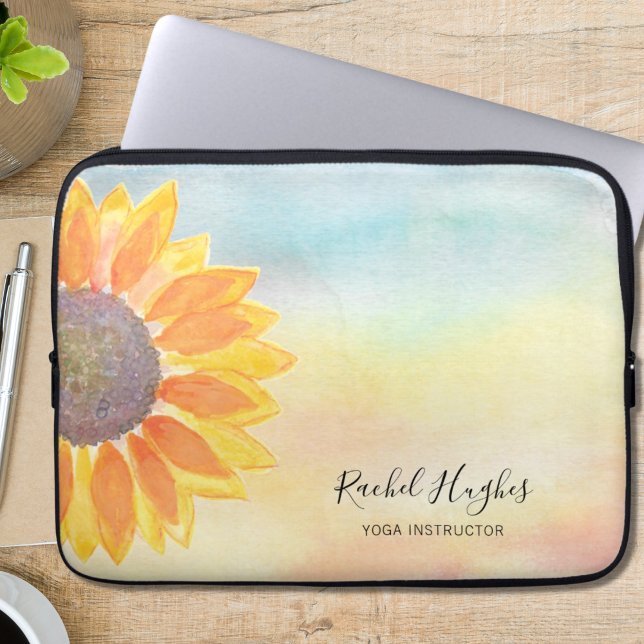 Aangepersonaliseerde Floral Waterverf Yoga Instruc Laptop Sleeve (Creator heeft geüpload)