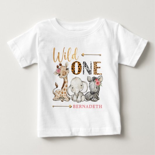 Aangepersonaliseerde Floral WILD ONE Safari eerste (Voorkant)