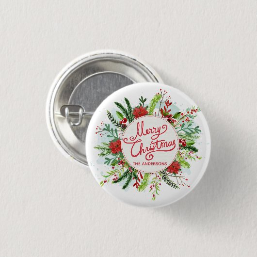 Aangepersonaliseerde Floral Wreath Kerstmis Button (Voorkant /achterkant)