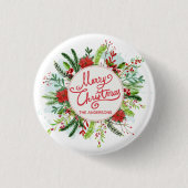 Aangepersonaliseerde Floral Wreath Kerstmis Button (Voorkant)