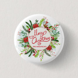 Aangepersonaliseerde Floral Wreath Kerstmis Button