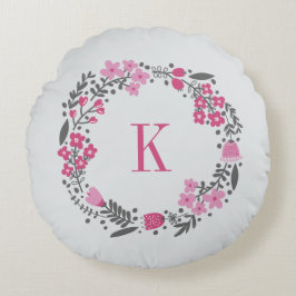 Aangepersonaliseerde Floral Wreath Monogram roze g Rond Kussen