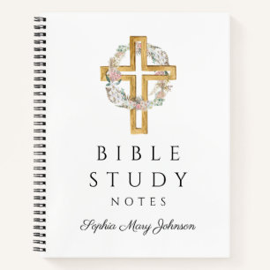 Aangepersonaliseerde Floral Wreath Religious Cross Notitieboek