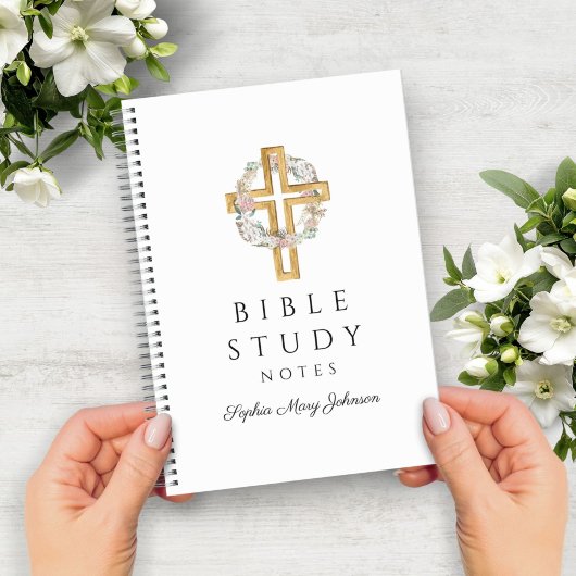 Aangepersonaliseerde Floral Wreath Religious Cross Notitieboek