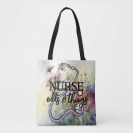 Aangepersonaliseerde Funny Nurse Floral Stethoscoo Tote Bag