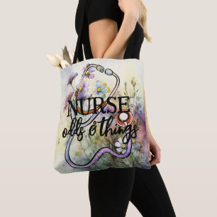 Aangepersonaliseerde Funny Nurse Floral Stethoscoo Tote Bag