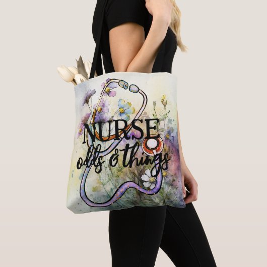Aangepersonaliseerde Funny Nurse Floral Stethoscoo Tote Bag (Dichtbij)