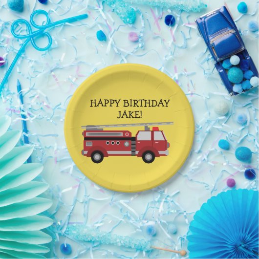 Aangepersonaliseerde Gele Rode Vuurvechtpartij Papieren Bordje (Feest)