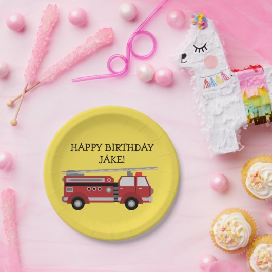 Aangepersonaliseerde Gele Rode Vuurvechtpartij Papieren Bordje (Feest)