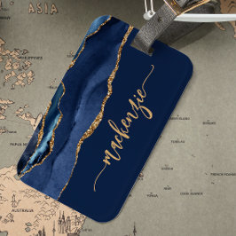Aangepersonaliseerde handtekening Navy Blue Gold A Bagagelabel