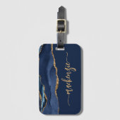 Aangepersonaliseerde handtekening Navy Blue Gold A Bagagelabel (Voorkant (verticaal))