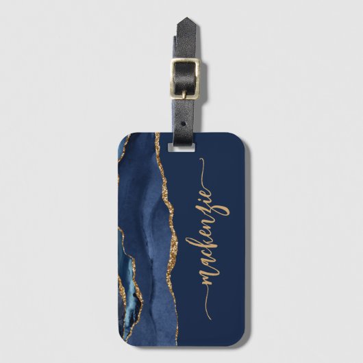 Aangepersonaliseerde handtekening Navy Blue Gold A Bagagelabel (Voorkant (verticaal))