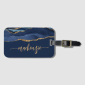 Aangepersonaliseerde handtekening Navy Blue Gold A Bagagelabel (Voorkant (horizontaal))