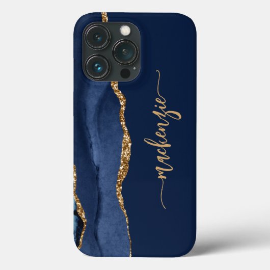 Aangepersonaliseerde handtekening Navy Blue Gold A Case-Mate iPhone Case (Achterkant)