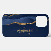 Aangepersonaliseerde handtekening Navy Blue Gold A Case-Mate iPhone Case (Achterkant (horizontaal))
