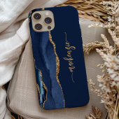 Aangepersonaliseerde handtekening Navy Blue Gold A Case-Mate iPhone Case