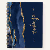 Aangepersonaliseerde handtekening Navy Blue Gold A Notitieboek (Voorkant)