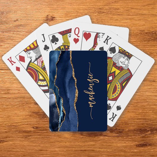 Aangepersonaliseerde handtekening Navy Blue Gold A Pokerkaarten