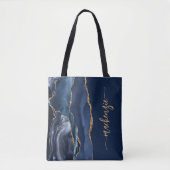 Aangepersonaliseerde handtekening Navy Blue Gold A Tote Bag (Voorkant)