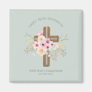 Aangepersonaliseerde Heilige Communie Floral Cross Magneet