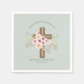 Aangepersonaliseerde Heilige Communie Floral Cross Servet (Voorkant)
