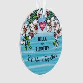 Aangepersonaliseerde Jubileum Tropische Beach Orch Ornament (voorkant)
