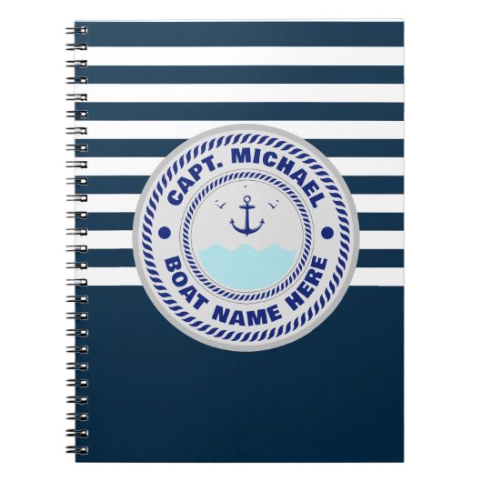 Aangepersonaliseerde kapitein Nautical Anchor Boat Notitieboek (Voorkant)