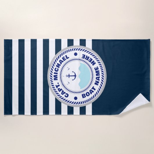 Aangepersonaliseerde kapitein Nautical Anchor Boat Strandlaken (Voorkant)
