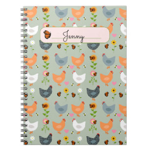 Aangepersonaliseerde kippen in de bloemen notitieboek