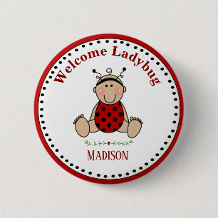 Aangepersonaliseerde Ladybug Baby shower Party Kee Ronde Button 5,7 Cm
