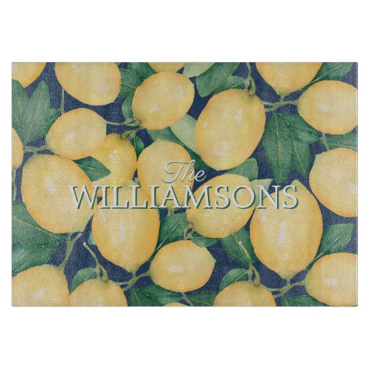 Aangepersonaliseerde Lemons Navy Blue Snijplank (Voorkant)