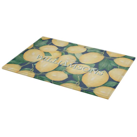 Aangepersonaliseerde Lemons Navy Blue Snijplank (Hoek)