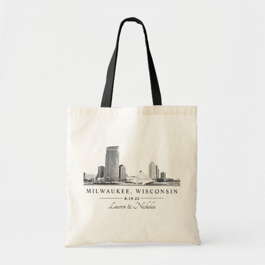 Aangepersonaliseerde Liwaukee Skyline Wedding Welk Tote Bag (Voorkant)