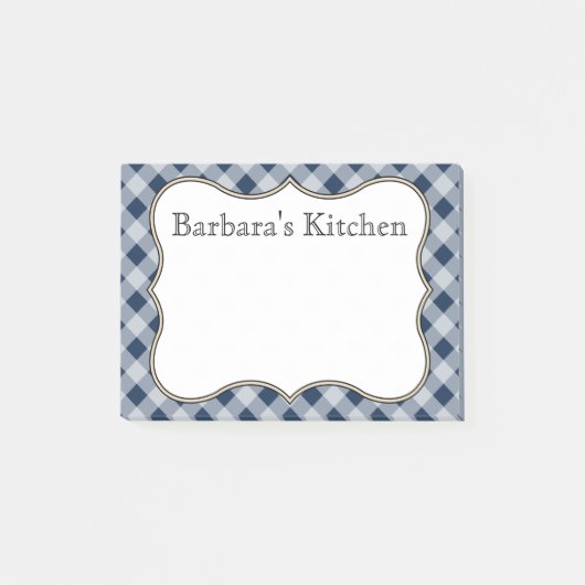 Aangepersonaliseerde marine Gingham Post It Notes (Voorkant)