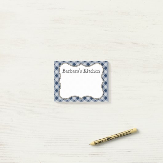 Aangepersonaliseerde marine Gingham Post It Notes (Op bureau)