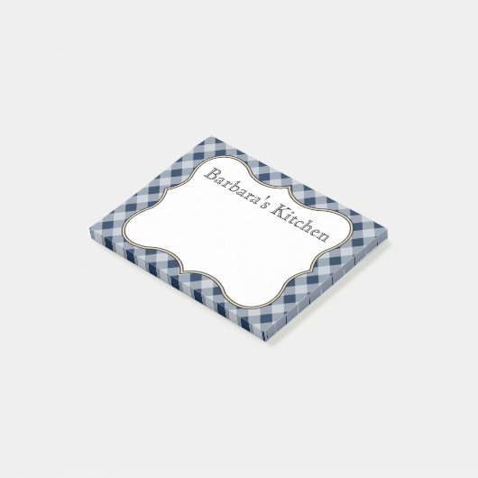 Aangepersonaliseerde marine Gingham Post It Notes (Schuin)