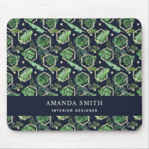 Aangepersonaliseerde marineblauw goudpalmen botani muismat