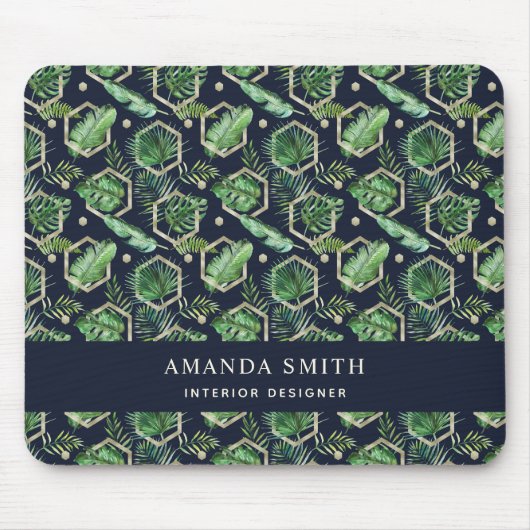 Aangepersonaliseerde marineblauw goudpalmen botani muismat (Voorkant)
