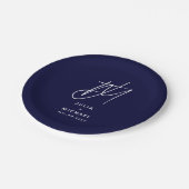 Aangepersonaliseerde marineblauwe monogram bruilof papieren bordje (Gekanteld)