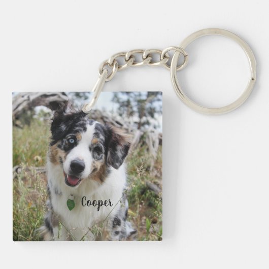 Aangepersonaliseerde Merle Australian Shepherd Pup Sleutelhanger (Achterkant)