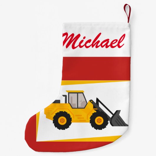 Aangepersonaliseerde Modern Yellow Loader Tractor  Kleine Kerstsok (Achterkant)