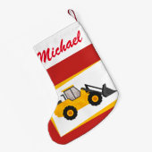 Aangepersonaliseerde Modern Yellow Loader Tractor  Kleine Kerstsok (Achterkant (Hangend))