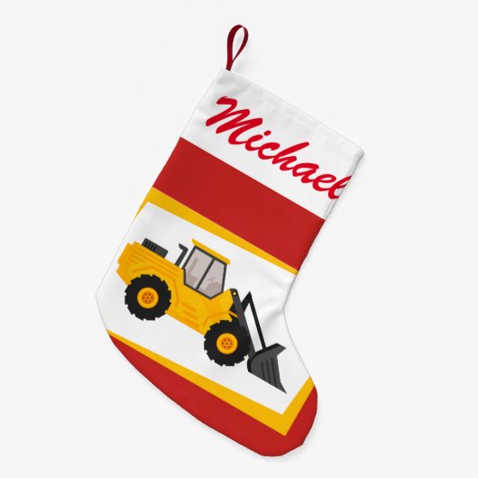 Aangepersonaliseerde Modern Yellow Loader Tractor  Kleine Kerstsok (Voorkant (Hangend))
