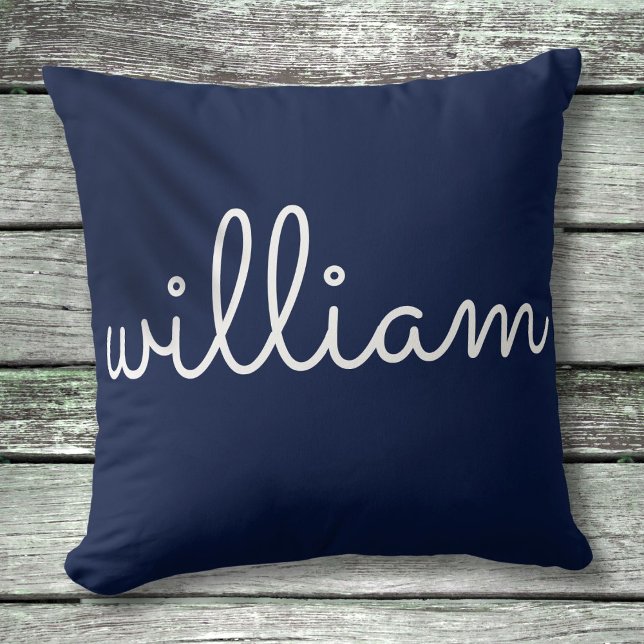 Aangepersonaliseerde moderne Script Name Navy Blue Kussen (Personalized Modern Script Name Navy Blue Throw Pillow)