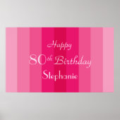 Aangepersonaliseerde naam 80e verjaardag Roze stri Poster (Voorkant)